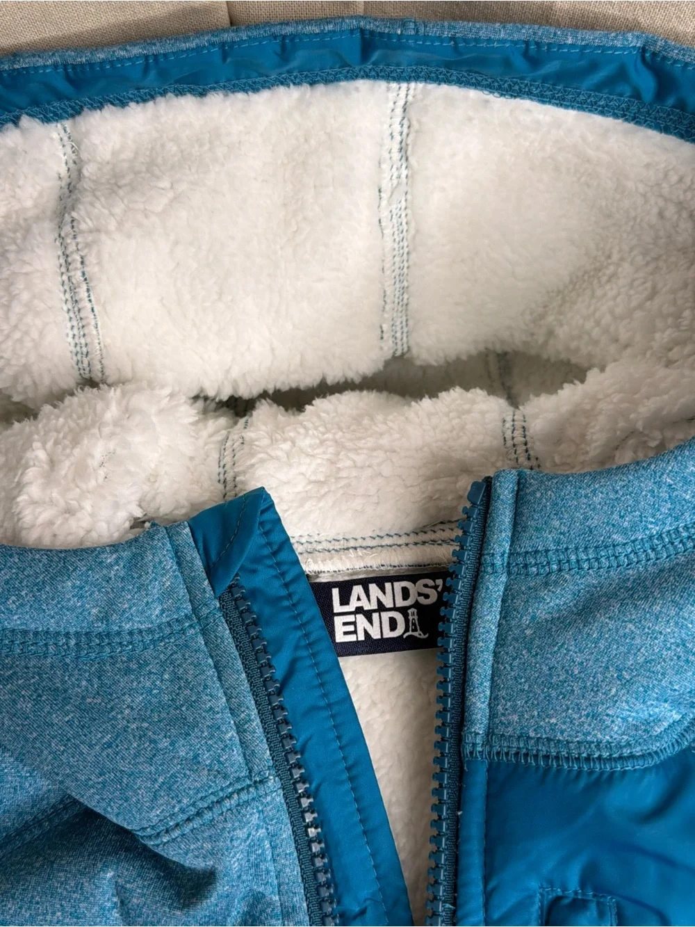 Lands' End Youth Teal Blue Sherpa-Lined Zip Hoodie